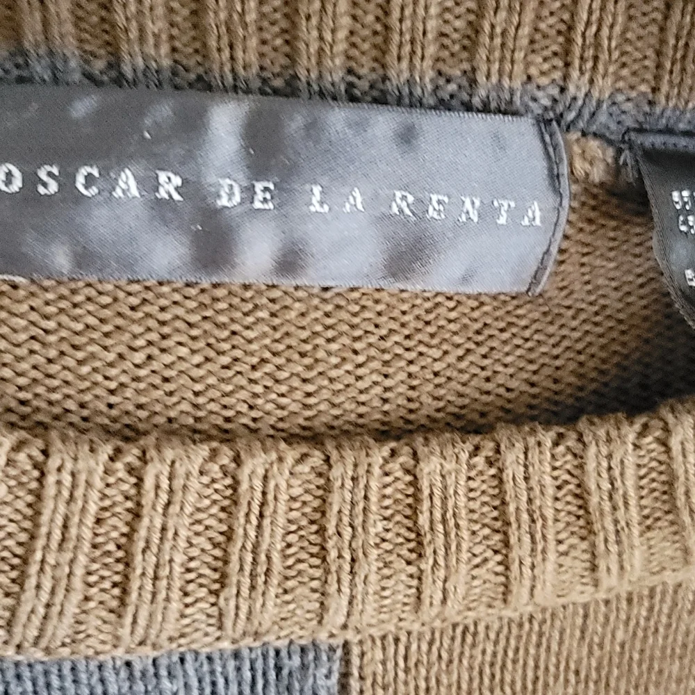 Oscar de la Renta Mens Crew Neck Sweater Browns Grays Colorblock XL.